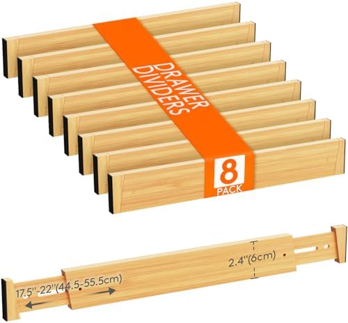 Lifewit 2.4" Kitchen Drawer Dividers, Adjustable Bamboo Drawer Organizers