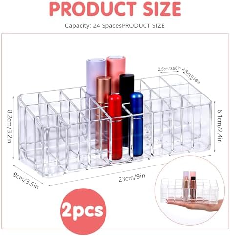 2 pcs Rollerball Perfume Organizer, 48 Spaces Clear Acrylic Perfume Storage Holder Beauty Scent Holder, Makeup Lipgloss 