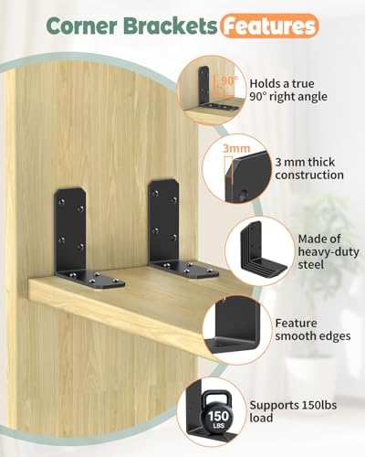 3"x3" L Brackets, 90 Degree Angle Iron, Black-16 Pcs