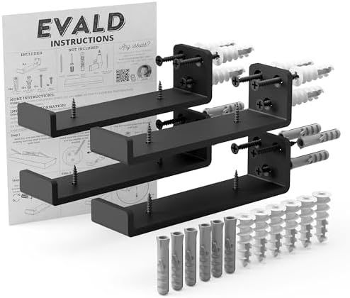 EVALD Floating Shelf Brackets w/ Lip | Hidden Black Carbon Steel Brackets for 6-inch Board (5 5/9" True Size) Kitchen, N