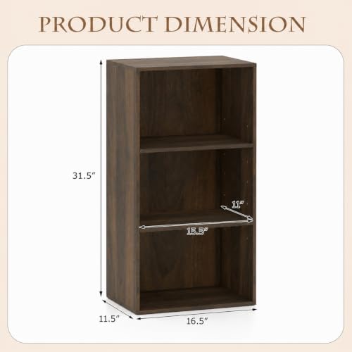 POWERSTONE 3 Tier Bookcase Set of 2, Small Open Bookshelf, Wooden Storage Book Shelf with Adjustable Panels for Living R