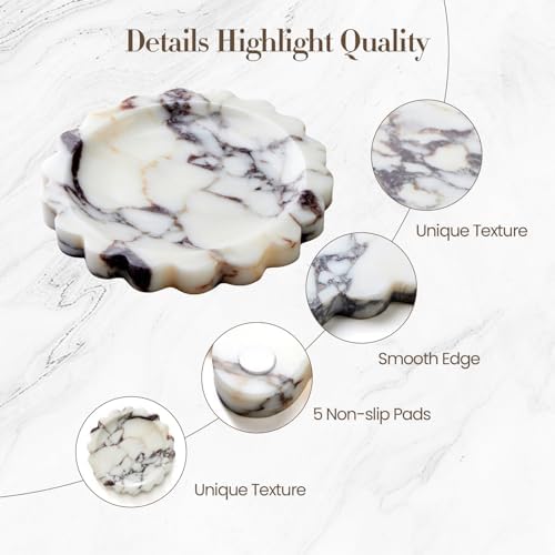 SAMAH Calacatta Viola Natural Marble Tray, Scalloped Bathroom Tray, Luxury Stone Decorative Trays for Bathroom, Vanity, 