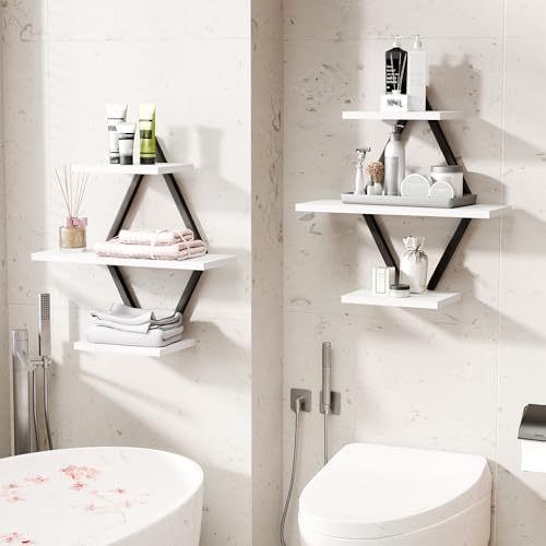 Floating Wall Shelves, Set of 2, White