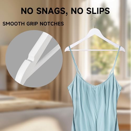 Wooden Clothes Hangers with Pants Bars, White, 36-Pack