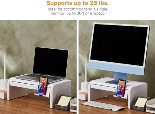 Bostitch Konnect Adjustable Monitor Riser with Drawer & Cell Phone Holder, Laptop Stand for Desk, 4 Height Levels, Cable