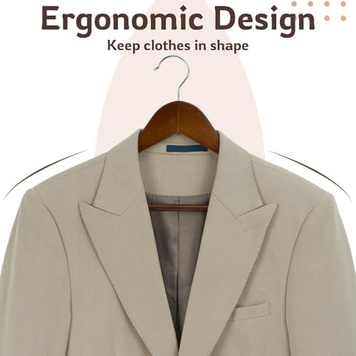 Wooden Hangers, 20 Pack Coat Hangers with Extra Smooth Finish, Precisely Cut Notches and Chrome Swivel Hook, Wooden Clothes Hangers for Shirt Suit Jacket Dress