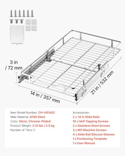 VEVOR Pull Out Cabinet Organizer 14.06"W x 20.94"D Steel Slide Out Drawers