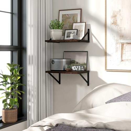 Marsmiles Deep Floating Shelves, 16'' x 12'' Dark Wood Shelves Set of 2