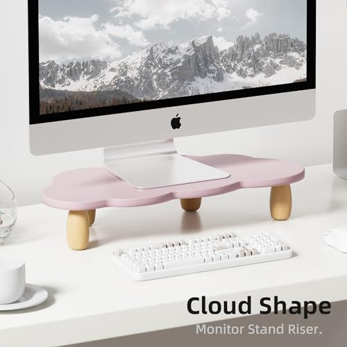 AFOOYO Monitor Stand Riser,Cloud Shape Wood Computer Monitor Stand, 16.5IN Monitor Stand Riser, Multi-Purpose Desktop Or