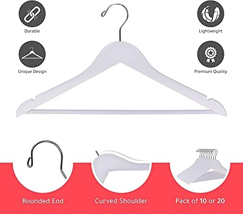 30 Quality Wooden Hangers - Slightly Curved Hanger 30-Pack Sets - Solid Wood Coat Hangers with Stylish Chrome Hooks - He
