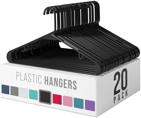 Plastic Hangers 20 Pack Black - Clothes Hangers - Makes The Perfect Coat Hanger and General Space Saving Hangers for Closet and New Apartment Essentials - Percheros Ganchos para Colgar Ropa Hangars