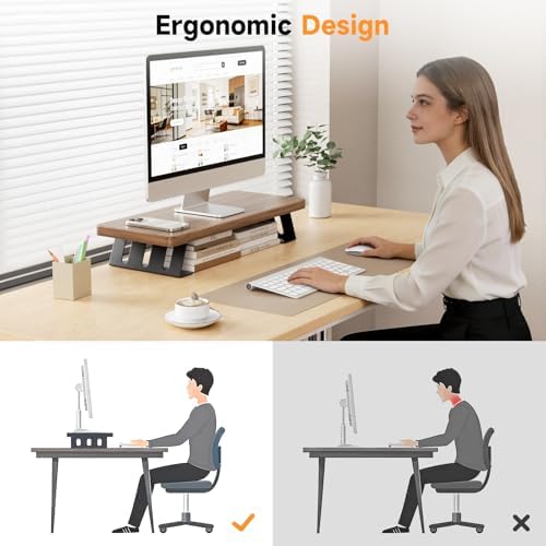 Monitor Stand - 24 Inch Wood Monitor Stand Riser, 220 Pounds Load Capacity Desk Monitor Riser for Laptop/PC/Printer, Des