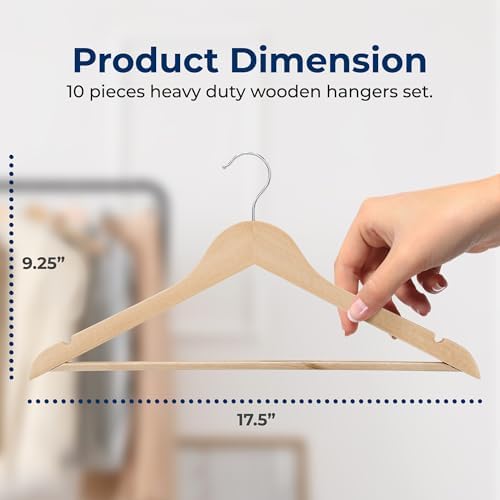 SereneLife Wooden Hangers 30 Pack, Non-Slip, Sturdy, Heavy Duty Suit Hanger Set with 360° Chrome Swivel Hook, Space-Saving Wood Hangers Closet Organizer for Clothes, Coat, Pants, Dress (Natural)
