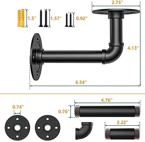 CWLOTAC Pipe Shelf Bracket 4 Pack - Industrial Black Iron Pipe Shelves - Heavy Duty Rustic Wall Mounted DIY Floating She
