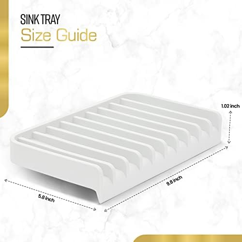 Effilogic Silicone Sponge Holder Self-Draining Sink Organizer Faucet Mat for Kitchen Countertop Protector Large White