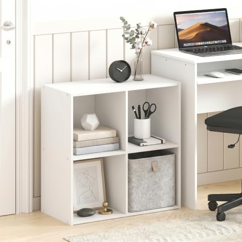 Furinno LUDER Book Shelf, 4-Cube Bookshelf, Bookcase, White
