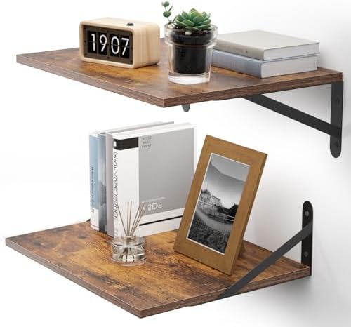 Deep Floating Shelves for Wall, 16W x 12D Wood Shelves Set of 2, Rustic Wood Floating Shelves, Wall Mounted Hanging Shel