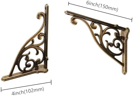 Heavy Duty Solid Stand,6 Inch 4 Pack Antique Brass,Right Angle Wall Panel Support Bracket,Decorative Shelf Bracket,Heavy