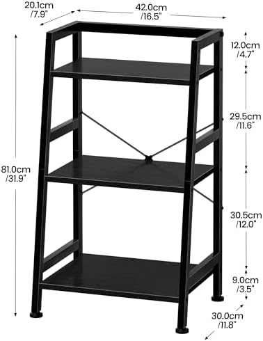 3-Tier Bookshelf, Ladder Shelf, Stand up Shelves, Industrial Bookcase with Steel Frame, Metal Small Bookcase, for Living
