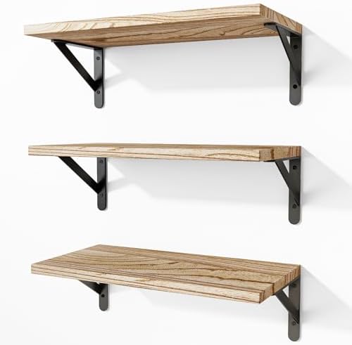 Fixwal Wall Floating Shelves for Decor (Light Brown, Set of 3, 16.5 Inch)