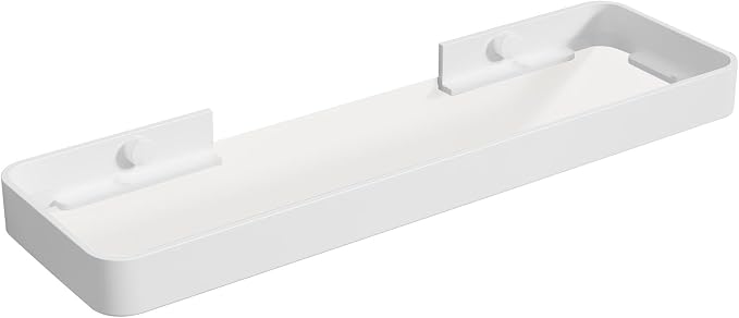 Danpoo 16-Inch Wall Shelf, Clear Tempered Glass with Matte White Aluminum Frame – Sleek Floating Bathroom Organizer