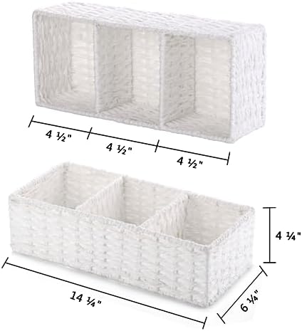 Vagusicc 3 Section Wicker Storage Basket, White Wicker Baskets for Storage, Toilet Tank Basket, Small Baskets for Organi