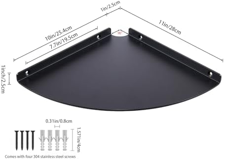 11 Inch Corner Shelf - Heavy Duty 3.0mm Aluminum Alloy Wall Mounted Floating Shelf for Bathroom, Kitchen, Living Room, O
