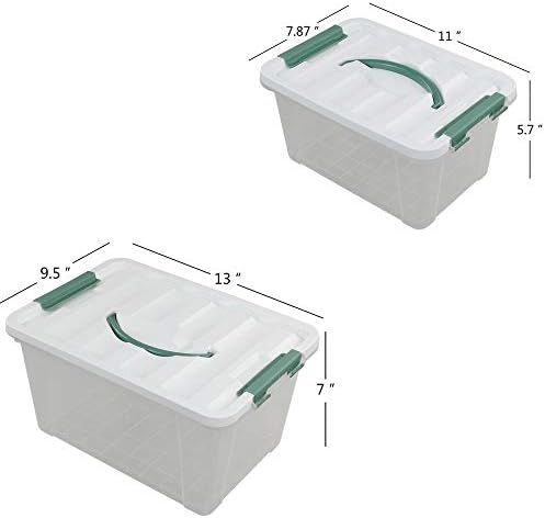 Jekiyo Clear Latching Box, Plastic Storage Bin, 2 Packs(6 Quart&14 Quart)