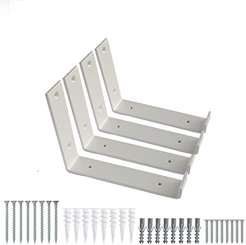Shelf Brackets 4 Pack Heavy Duty Floating 8.0" L x 6.0" H x 1.5" W (Fits: 7.25" Board) White Metal Shelves Wall Mounted 