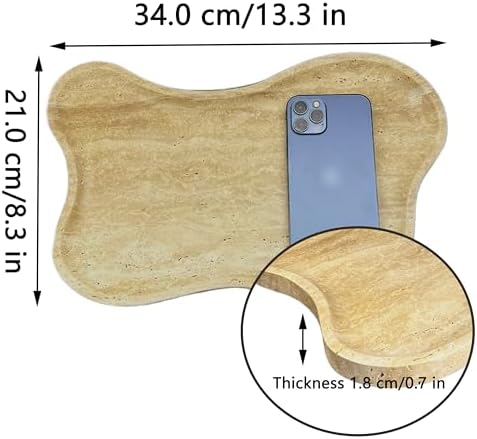 Natural Travertine Vanity Tray, Cloud Shape Decorative Organizer, 13.7x9 inches, Beige Stone Tray for Bathroom Counter, 