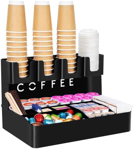 Lifewit 2-tier Coffee Station Organizer, 11 Compartments, Black, Plastic