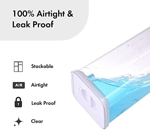 Neoflam Smart Seal 4pc Rectangular Extra Large Airtight Kitchen Pantry Canister/Organizer Clear Plastic Storage Container Set, Simple Twist Lid, 100% Leak Proof, Dishwasher Safe, BPA Free, White