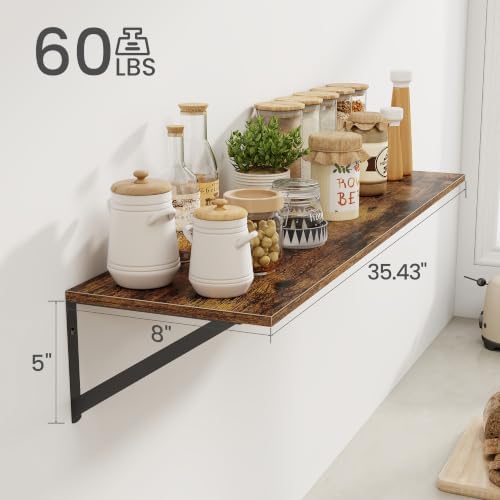 Heimlove Deep Floating Shelves for Wall, 36W x 8D Wood Wall Shelves Set of 2, Wide Floating Bookshelf for Living Room, K