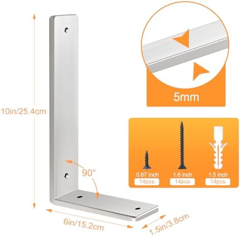 Floating Shelf Bracket Stainless Steel 10 Inch, 8 Pack Heavy Duty Shelf Brackets, Wall Shelf Bracket for DIY Decorative 