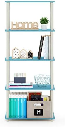 Furinno TURN-N-TUBE Storage Shelves, 5-Tier Book Shelf, Corner Shelf, Toolless Open Shelves, for Organization and Storag