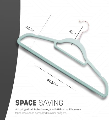 KEPLIN Velvet Hangers 50 Pack - Non-Slip Clothes Hangers with Tie Bar & 360° Hook - Durable & Sturdy, Space-Saving Wardrobe Organisers for Suits, Jackets & Clothes- Home Storage Solution (Mint Green)