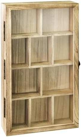Ikee Design Wall-Mounted Wooden Display Case with Glass Top, 10 Slots