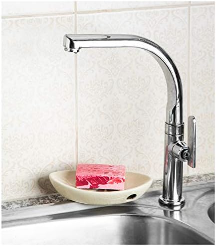 Ceramic Soap Dish with Self Draining Tray for Bar Soap, Bathroom, Kitchen (Ivory No.1)