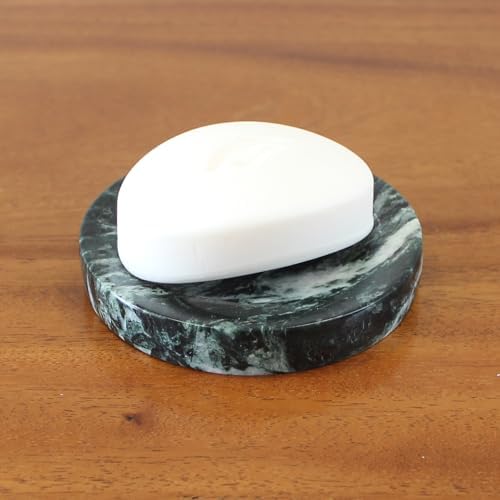 Natural Verde Alpi Green Marble Soap Dish, Round Small Jewelry Dish, Sponge Holder for Bathroom, Kitchen