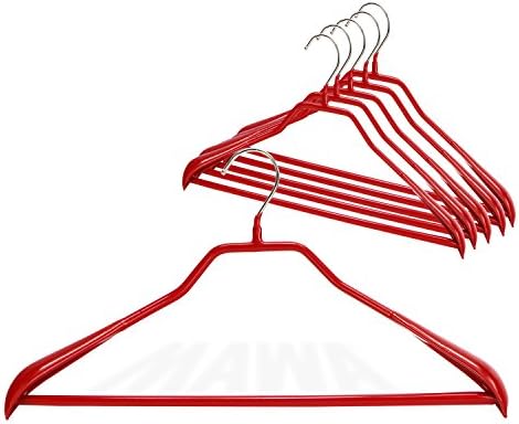 Mawa by Reston Lloyd BodyForm Series Non-Slip Space-Saving Clothes Hanger with Bar for Pants, 16-1/2", Style 42/LS, Set of 6, Red