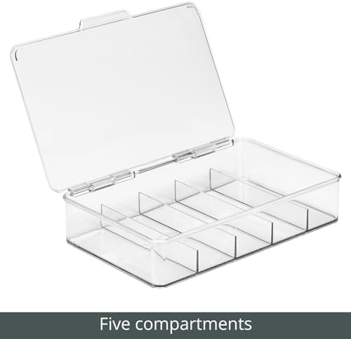 mDesign Plastic Divided Stackable Hair, Makeup & Jewelry Organizer Box with Hinge Lid for Bathroom Vanity Countertop - 5