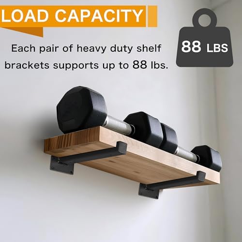 EZYDECOR 6Pcs Heavy Duty Shelf Brackets with Lip Black 12"/300mm