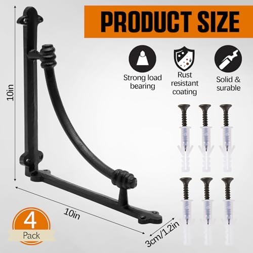 Gisafai 4 Pcs Decorative Shelf Brackets 10 Inch Cast Iron Shelf Brackets