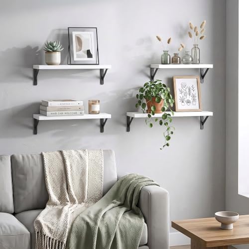 YGEOMER 4 Different Sizes Floating Shelves for Wall Decor, White and Black