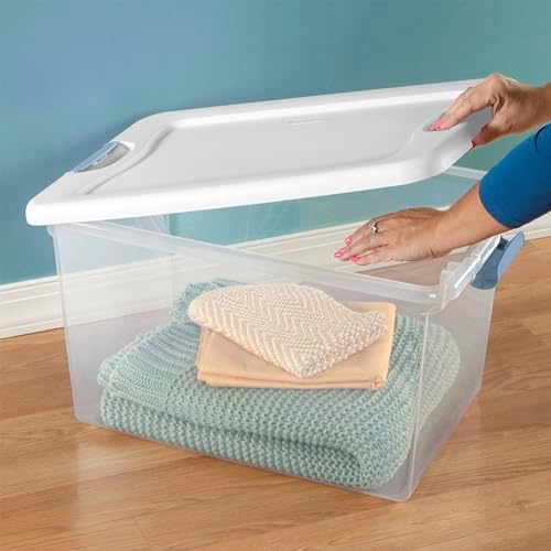 Sterilite 12 Pack Latching Box, Under Bed Storage Bins with Lids, Clear Plastic, 64 Quart - Heavy-Duty Organizing Contai