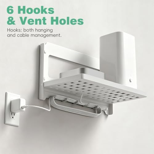 Router Shelf with Hooks & Magnetic Catch - Wall Mount Folding Shelf