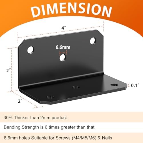 2 x 4 Inch L Brackets for Wood, Heavy Duty Galvanized Corner Braces, 4 PCS