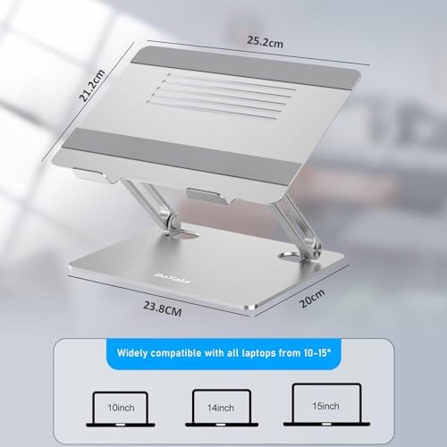 BoYata Laptop Stand, Adjustable Aluminum Riser for 15-Inch Laptops, Silver
