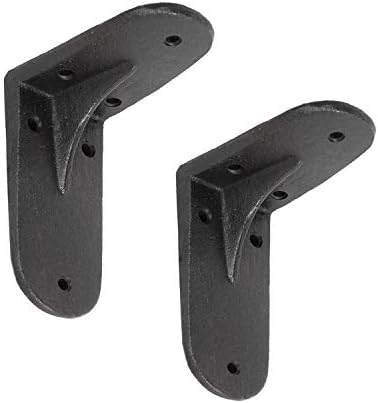 NACH Decorative Shelf Brackets, 2 Pack of 4.3 x 2 x 3.5 inch, Black Cast Iron Shelving Brackets - Metal Shelf Supports- 