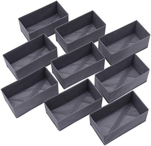 DIOMMELL 9 Pack Foldable Cloth Storage Box Closet Dresser Drawer Organizer Fabric Baskets Bins Containers Divider for Clothes Underwear Bras Socks Lingerie Clothing, Dark Grey 090
